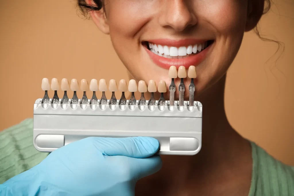 Patient smiling with dental veneers